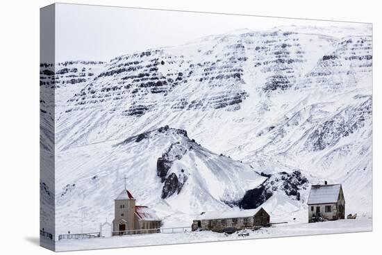 Remote Church and Farm Buildings in Snow-Covered Winter Landscape, Snaefellsness Peninsula, Iceland-Lee Frost-Premier Image Canvas