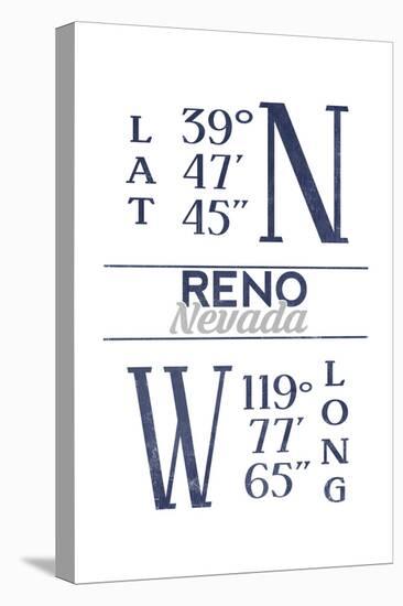 Reno, Nevada - Latitude and Longitude (Blue)-Lantern Press-Stretched Canvas