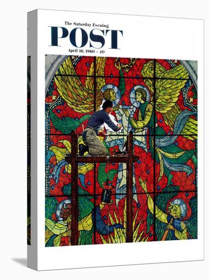 "Repairing Stained Glass" Saturday Evening Post Cover, April 16,1960-Norman Rockwell-Premier Image Canvas