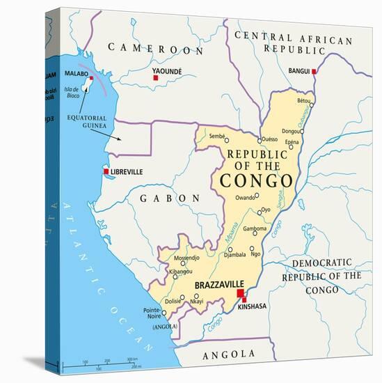 Republic of the Congo Political Map-Peter Hermes Furian-Stretched Canvas