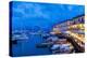 Restaurant, Naples Harbour with Mount Vesuvius in the Background at Dusk, Naples, Campania, Italy-Neil Farrin-Premier Image Canvas