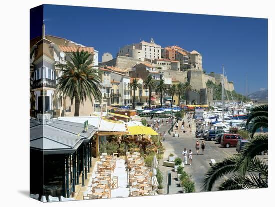 Restaurants in the Old Port with the Citadel in the Background, Calvi, Corsica-Peter Thompson-Premier Image Canvas