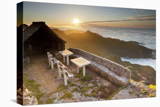 Resting Place Near Terxeira, Stone Bank, Sunset, Madeira, Portugal-Rainer Mirau-Premier Image Canvas