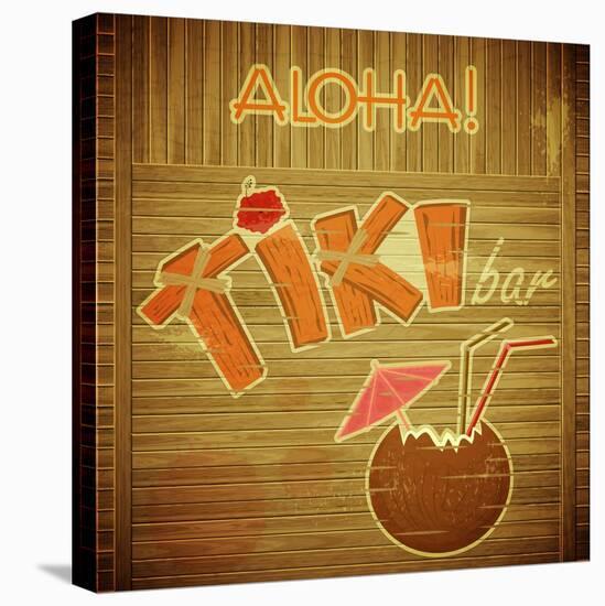 Retro Design Tiki Bar Menu On Wooden Background-elfivetrov-Stretched Canvas