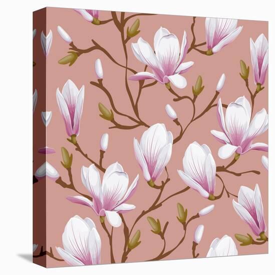 Retro Flower Seamless Pattern - Magnolia. Vector. Easy to Edit.-Pagina-Stretched Canvas