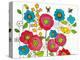 Retro Flowers and Two Bees-Blenda Tyvoll-Stretched Canvas