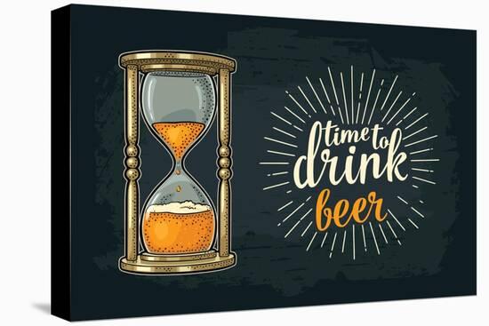 Retro Hourglass. Time to Drink Beer Lettering. Vector Color Vintage Illustration Outline. Isolated-MoreVector-Stretched Canvas