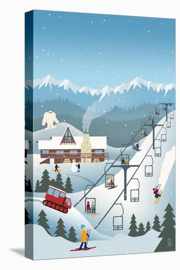 Retro Ski Resort-Lantern Press-Stretched Canvas