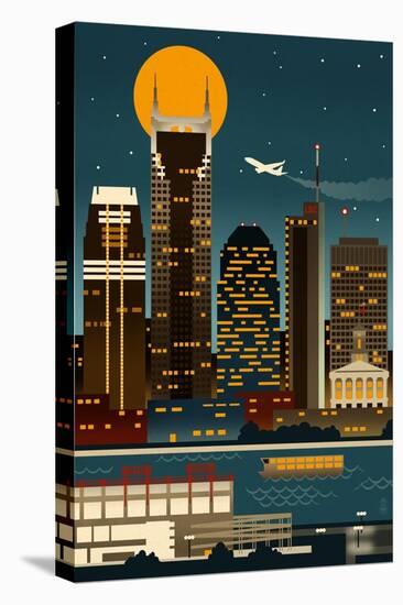 Retro Skyline - Nashville, Tennessee (no text)-Lantern Press-Stretched Canvas