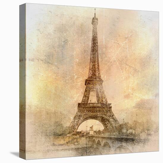 Retro Styled Background - Eiffel Tower-Maugli-l-Stretched Canvas
