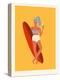 Retro Surfer Girl with Longboard Eating Ice Cream-Tasiania-Stretched Canvas