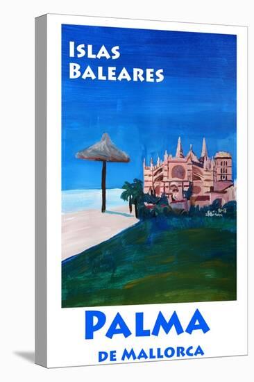 Retro Vintage Poster of Palma de Mallorca Cathedra-Markus Bleichner-Stretched Canvas