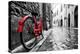 Retro Vintage Red Bike on Cobblestone Street in the Old Town. Color in Black and White. Old Charmin-Michal Bednarek-Premier Image Canvas