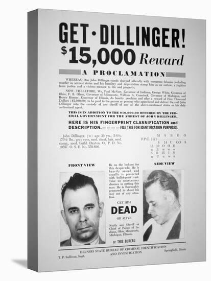 Reward Poster for John Dillinger, 1933-null-Premier Image Canvas