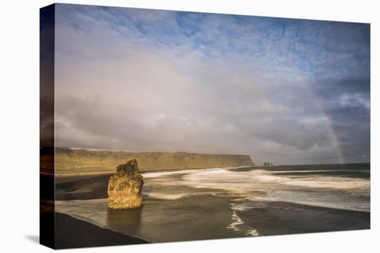 Reynisdrangar Basalt Sea Stacks and Rainbow Seen from Dyrholaey Peninsula at Sunset, Polar Regions-Matthew Williams-Ellis-Premier Image Canvas