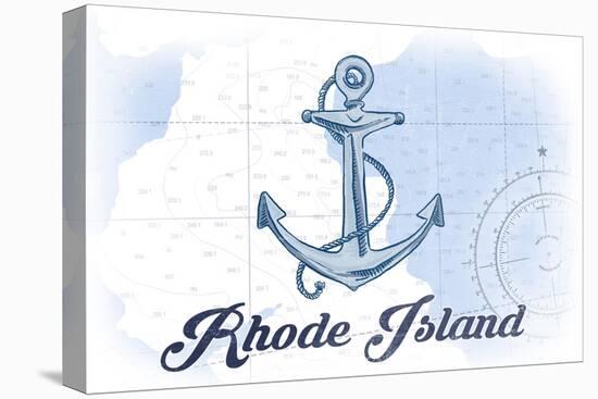Rhode Island - Anchor - Blue - Coastal Icon-Lantern Press-Stretched Canvas