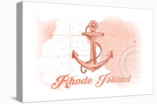 Rhode Island - Anchor - Coral - Coastal Icon-Lantern Press-Stretched Canvas