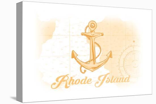 Rhode Island - Anchor - Yellow - Coastal Icon-Lantern Press-Stretched Canvas