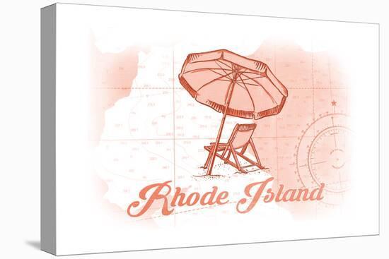 Rhode Island - Beach Chair and Umbrella - Coral - Coastal Icon-Lantern Press-Stretched Canvas