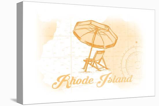 Rhode Island - Beach Chair and Umbrella - Yellow - Coastal Icon-Lantern Press-Stretched Canvas