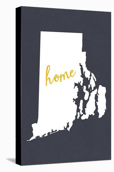 Rhode Island - Home State - White on Gray-Lantern Press-Stretched Canvas