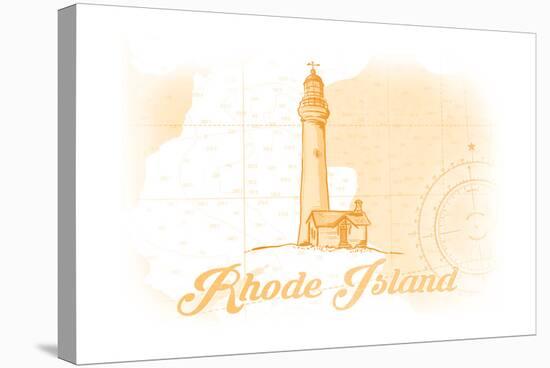 Rhode Island - Lighthouse - Yellow - Coastal Icon-Lantern Press-Stretched Canvas