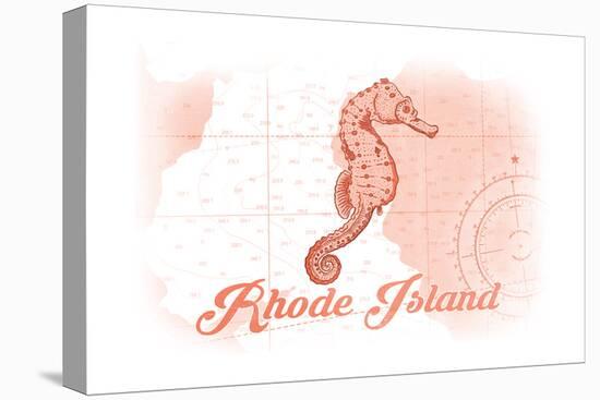 Rhode Island - Seahorse - Coral - Coastal Icon-Lantern Press-Stretched Canvas