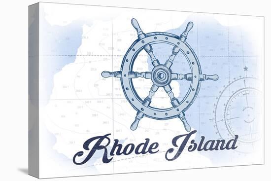 Rhode Island - Ship Wheel - Blue - Coastal Icon-Lantern Press-Stretched Canvas