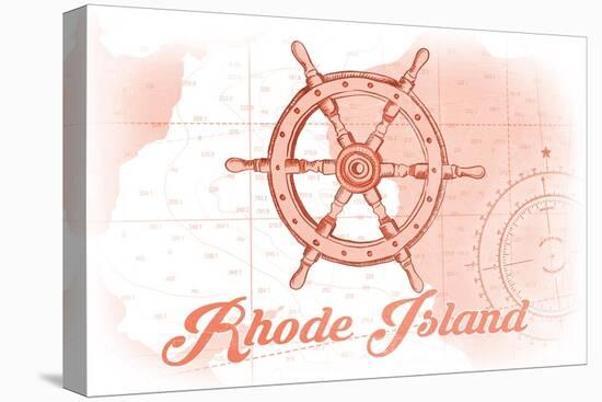 Rhode Island - Ship Wheel - Coral - Coastal Icon-Lantern Press-Stretched Canvas