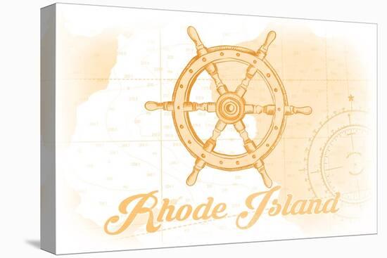 Rhode Island - Ship Wheel - Yellow - Coastal Icon-Lantern Press-Stretched Canvas