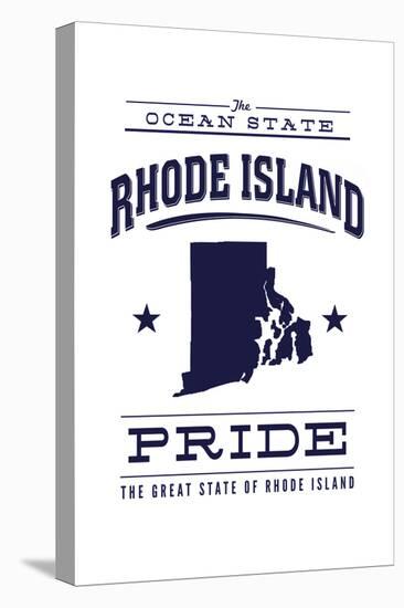 Rhode Island State Pride - Blue on White-Lantern Press-Stretched Canvas