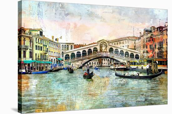 Rialto Bridge - Venetian Picture - Artwork In Painting Style-Maugli-l-Stretched Canvas