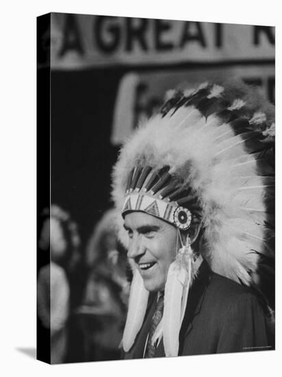 Richard M. Nixon Wearing Plains Indian Bonnet-Paul Schutzer-Premier Image Canvas