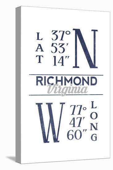 Richmond, Virginia - Latitude and Longitude (Blue)-Lantern Press-Stretched Canvas