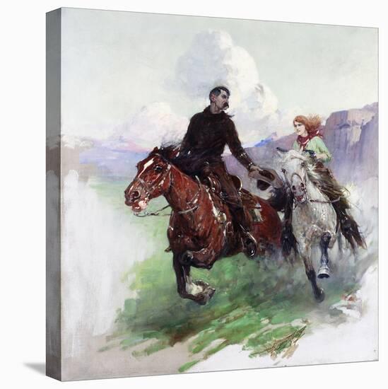 Riding Hard with Two Shooters, 1919-Frank Tenney Johnson-Premier Image Canvas