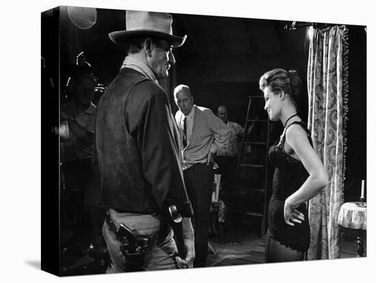 RIO BRAVO, 1959 directed by HOWARD HAWKS John Wayne (b/w photo)-null-Stretched Canvas