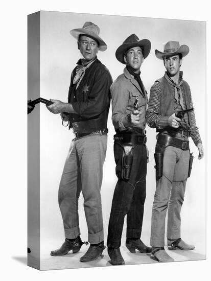 RIO BRAVO, 1959 directed by HOWARD HAWKS John Wayne, Dean Martin and Ricky Nelson (b/w photo)-null-Stretched Canvas