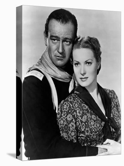 Rio Grande by JohnFord with John Wayne and Maureen O'Hara, 1950 (b/w photo)-null-Stretched Canvas