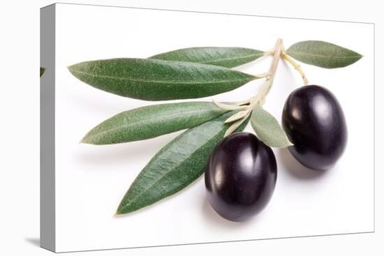 Ripe Black Olives with Leaves on a White Background-Volff-Premier Image Canvas