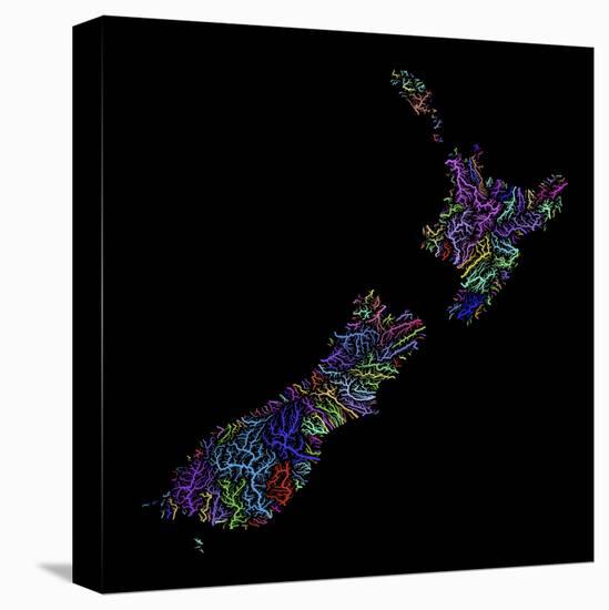 River Basins Of New Zealand In Rainbow Colours-Grasshopper Geography-Stretched Canvas