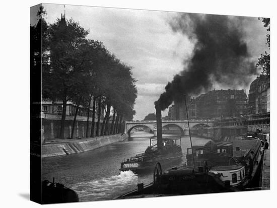River Boat Smoke Passes along the River Seine-Andreas Feininger-Premier Image Canvas