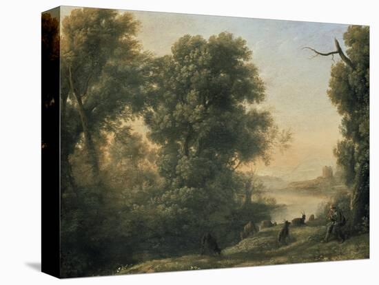 River Landscape with Goatherd Piping, 17th Century-Claude Lorraine-Premier Image Canvas