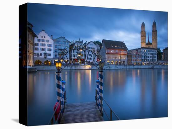 River Limmat and Grossmunster Church, Zurich, Switzerland-Jon Arnold-Premier Image Canvas