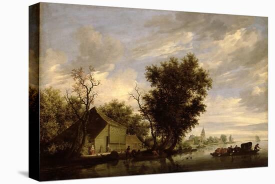 River Scene with a Ferry Boat-Salomon van Ruisdael or Ruysdael-Premier Image Canvas