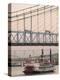 Riverboat on Ohio River and, Roebling Suspension Bridge, Cincinnati, Ohio, USA-Walter Bibikow-Premier Image Canvas