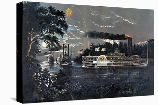 Rl 27835 Rounding a Bend on the Mississippi Steamboat Queen of the West-Currier & Ives-Premier Image Canvas