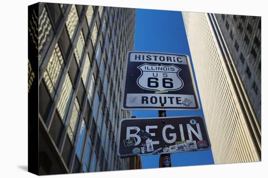 Road Sign at the Start of Route 66, Chicago, Illinois.-Jon Hicks-Premier Image Canvas