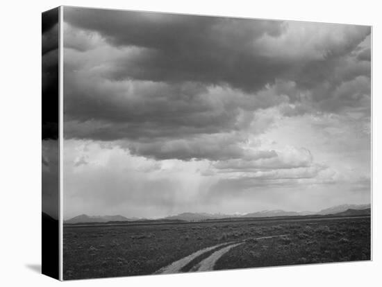 Roadway Low Horizon Mountains Clouded Sky "Near (Grand) Teton National Park" 1933-1942-Ansel Adams-Stretched Canvas