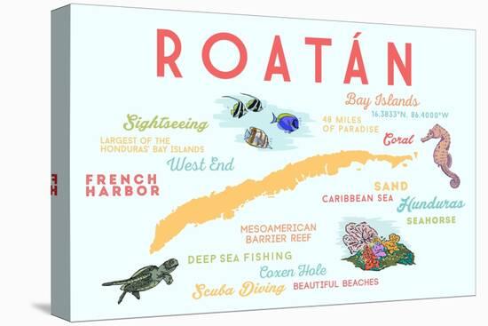 Roatan - Typography and Icons-Lantern Press-Stretched Canvas