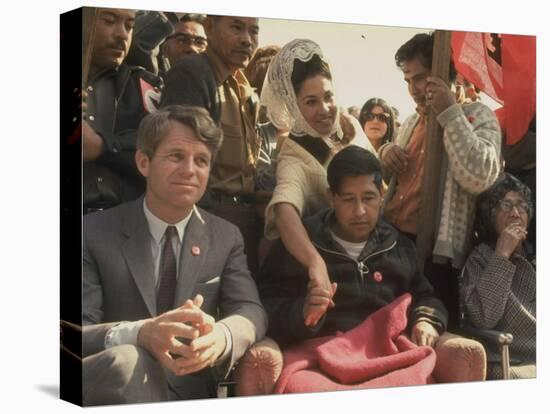 Robert F. Kennedy Sitting Next to Cesar Chavez During Rally for the United Farm Workers Union-Michael Rougier-Premier Image Canvas